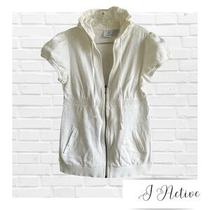 I Active Empire Waist Lace Trimmed Puff Sleeve Zipper Sweatshirt Jacket Size M